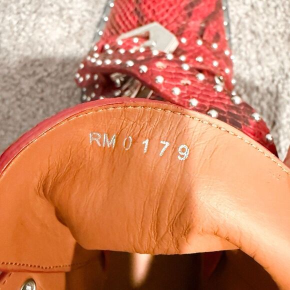 GIVENCHY Calfskin Red Python Embossed Studded Ankle Boots Womens 6.5 36.5 Straps - Picture 8 of 11